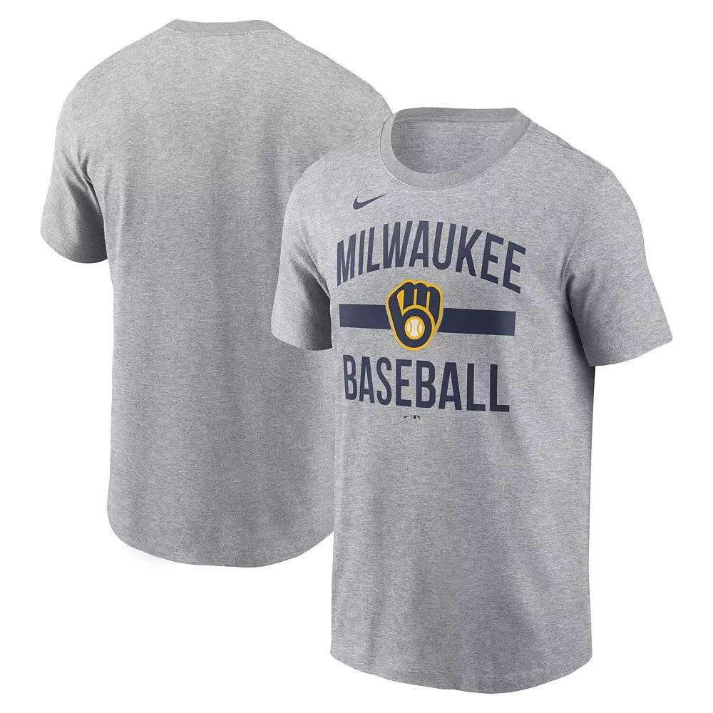 Men's Nike  Heather Gray Milwaukee Brewers Arched T-Shirt, Size: Medium, Grey Product Image