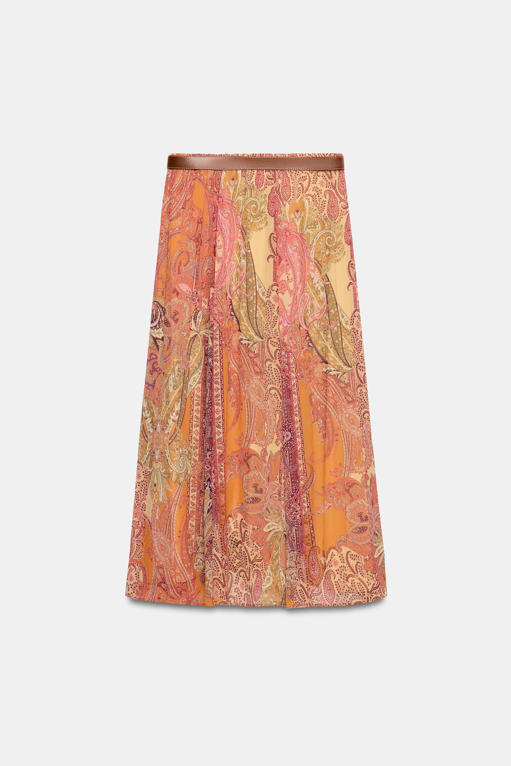 PRINTED MIDI SKIRT WITH BELT Product Image