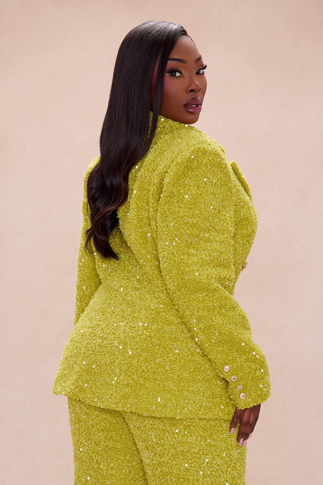 Demi Embellished Tweed Blazer - Chartreuse Female Product Image