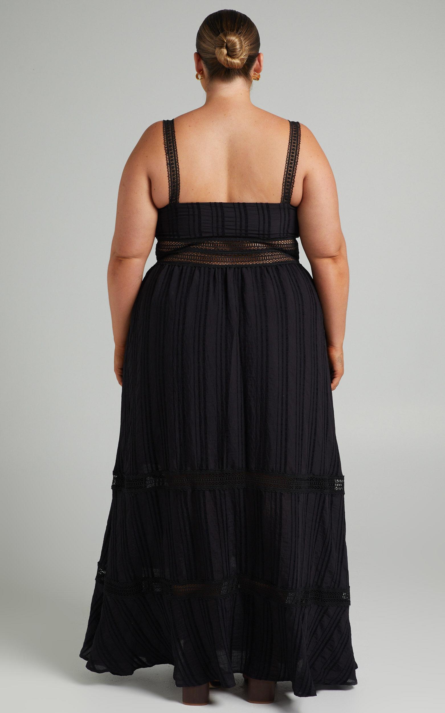 Angelique Maxi Dress - Lace Trim Dress in Black Product Image