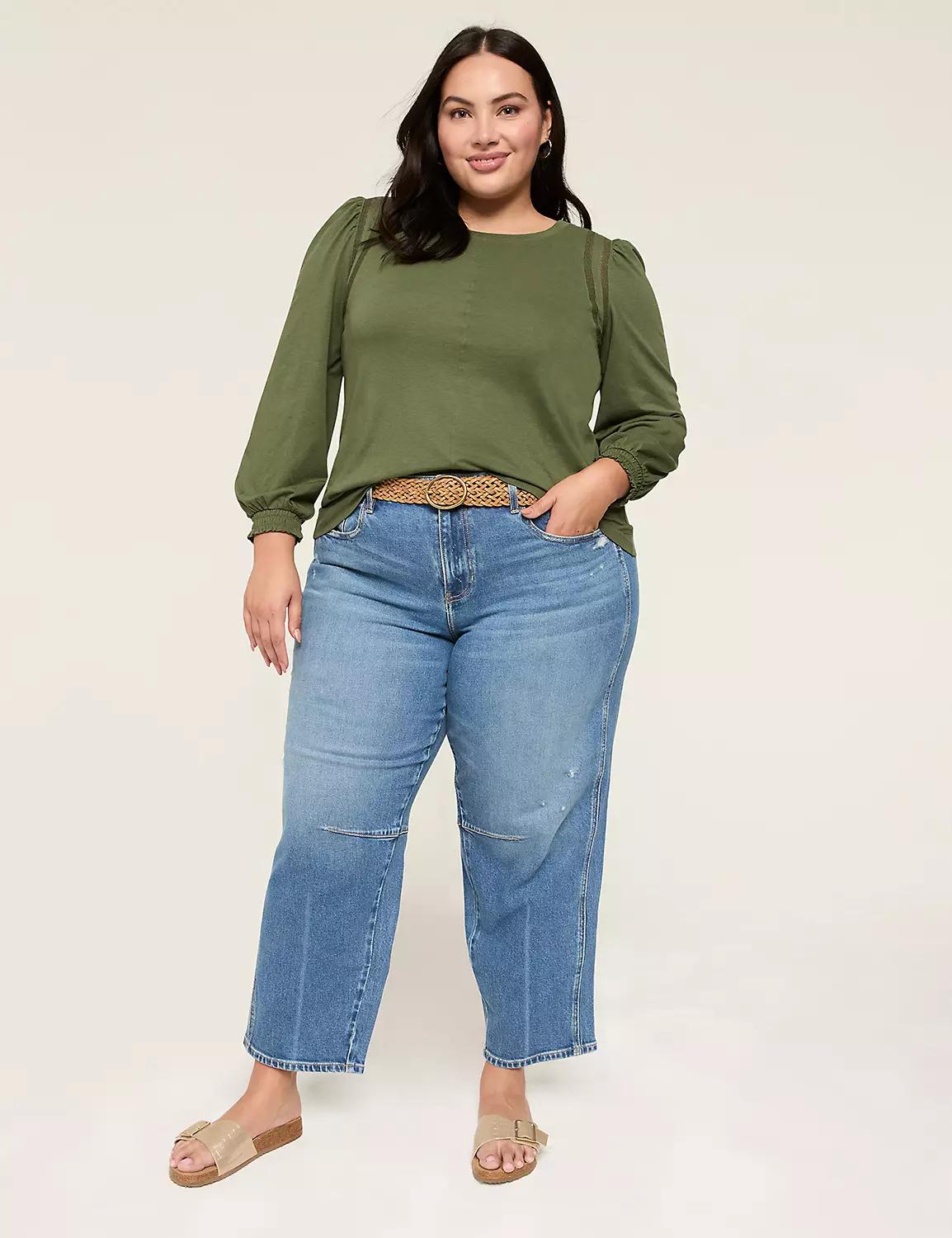 Smocked-Cuff Crochet-Trim Top Product Image