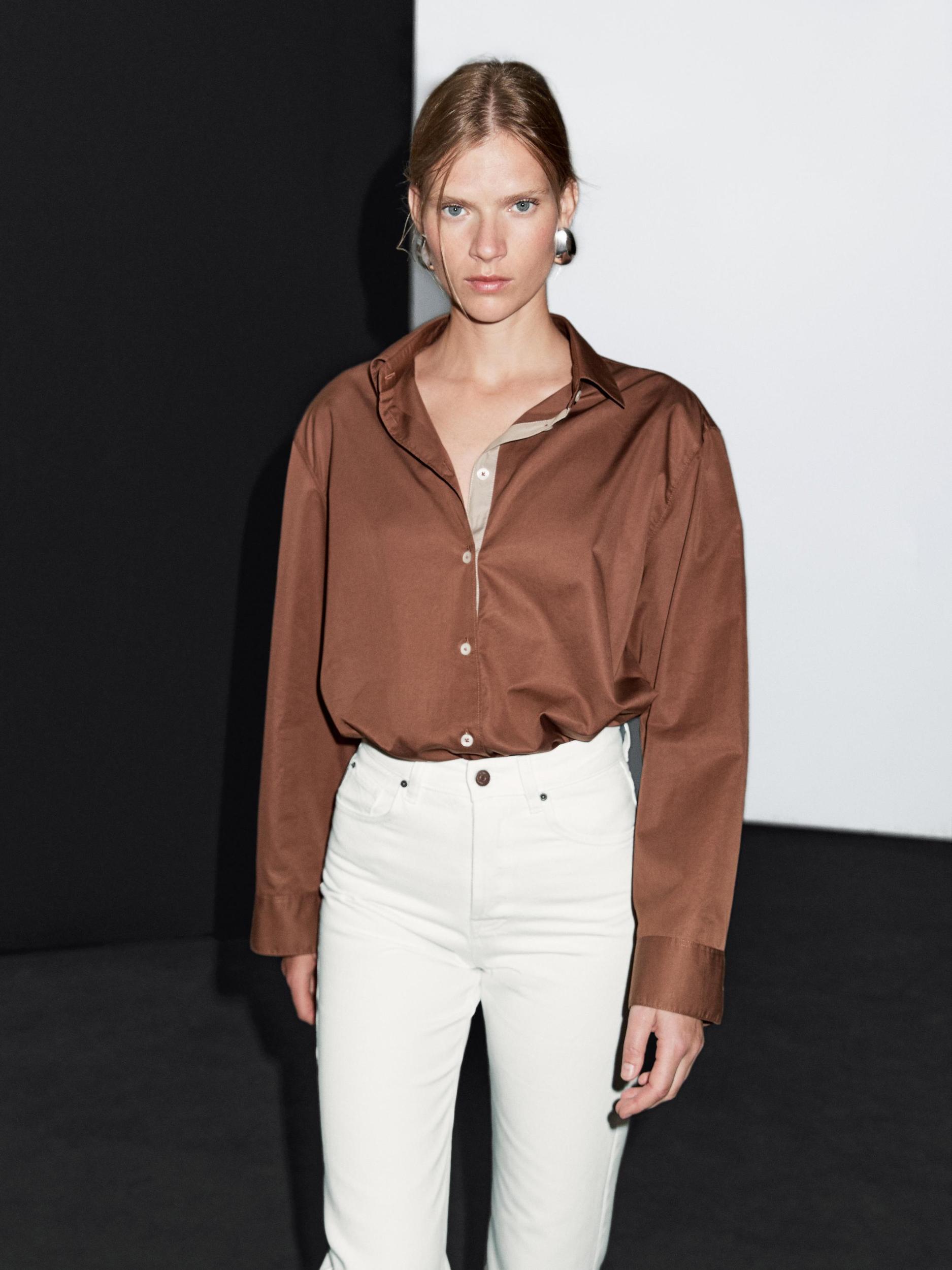 Cotton blend high-waist straight-leg jeans Product Image