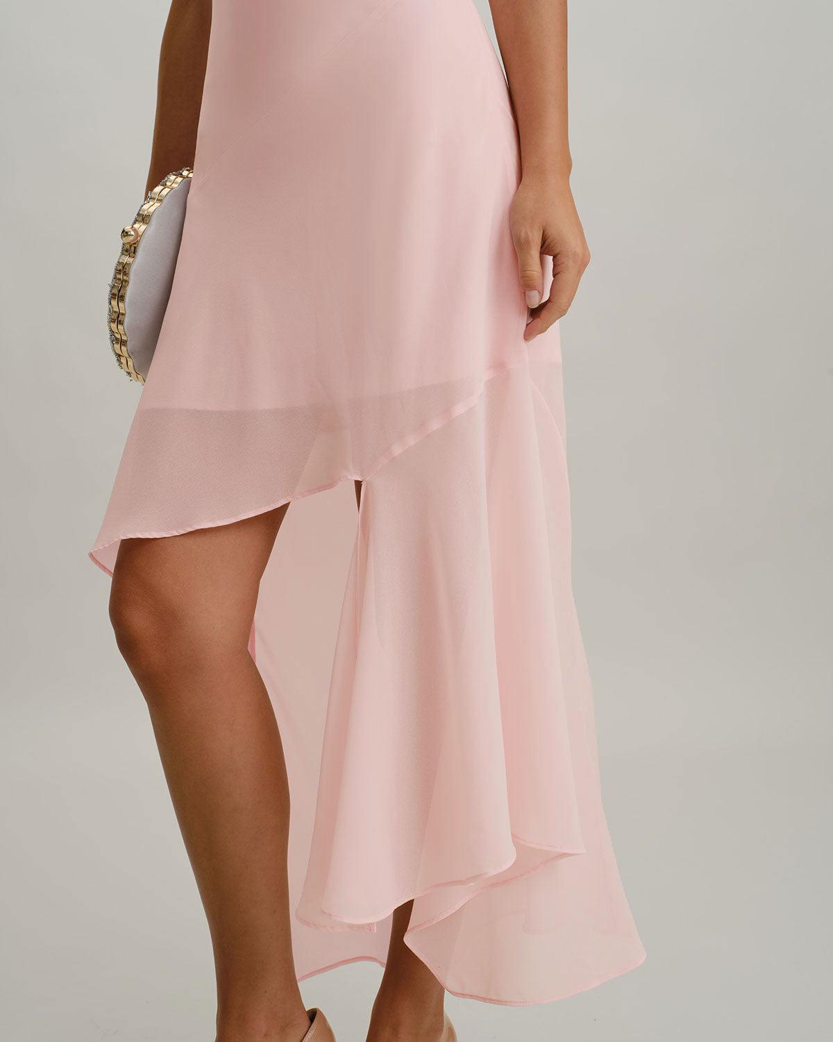 Pink Chiffon A-Line Slip Midi Dress Product Image