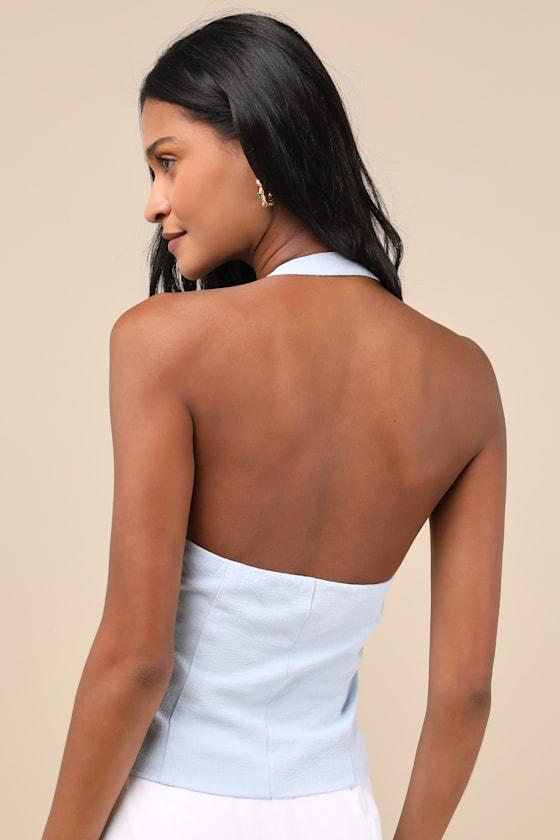 Pamula Light Blue Halter Button-Front Top Product Image