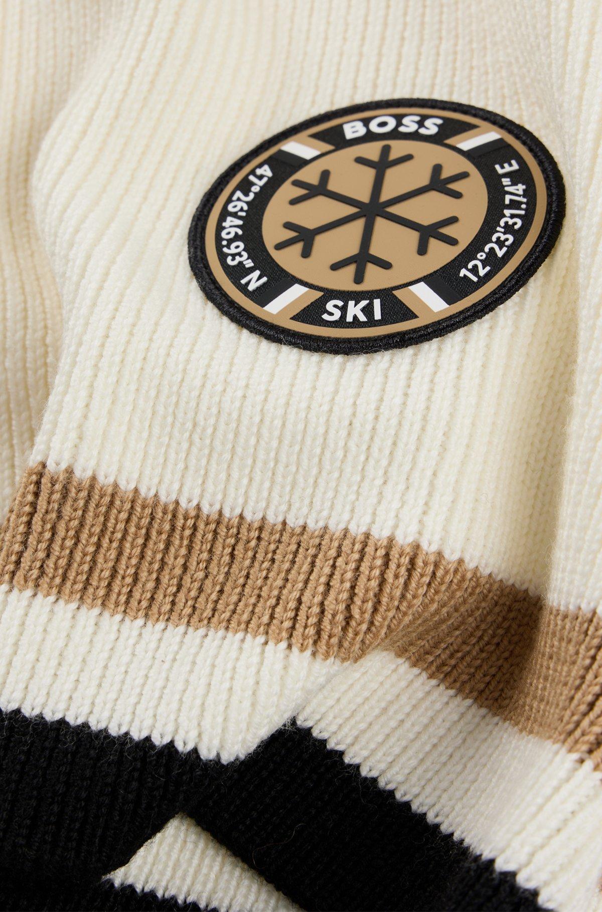 BOSS Ski virgin-wool scarf with logo badge Product Image