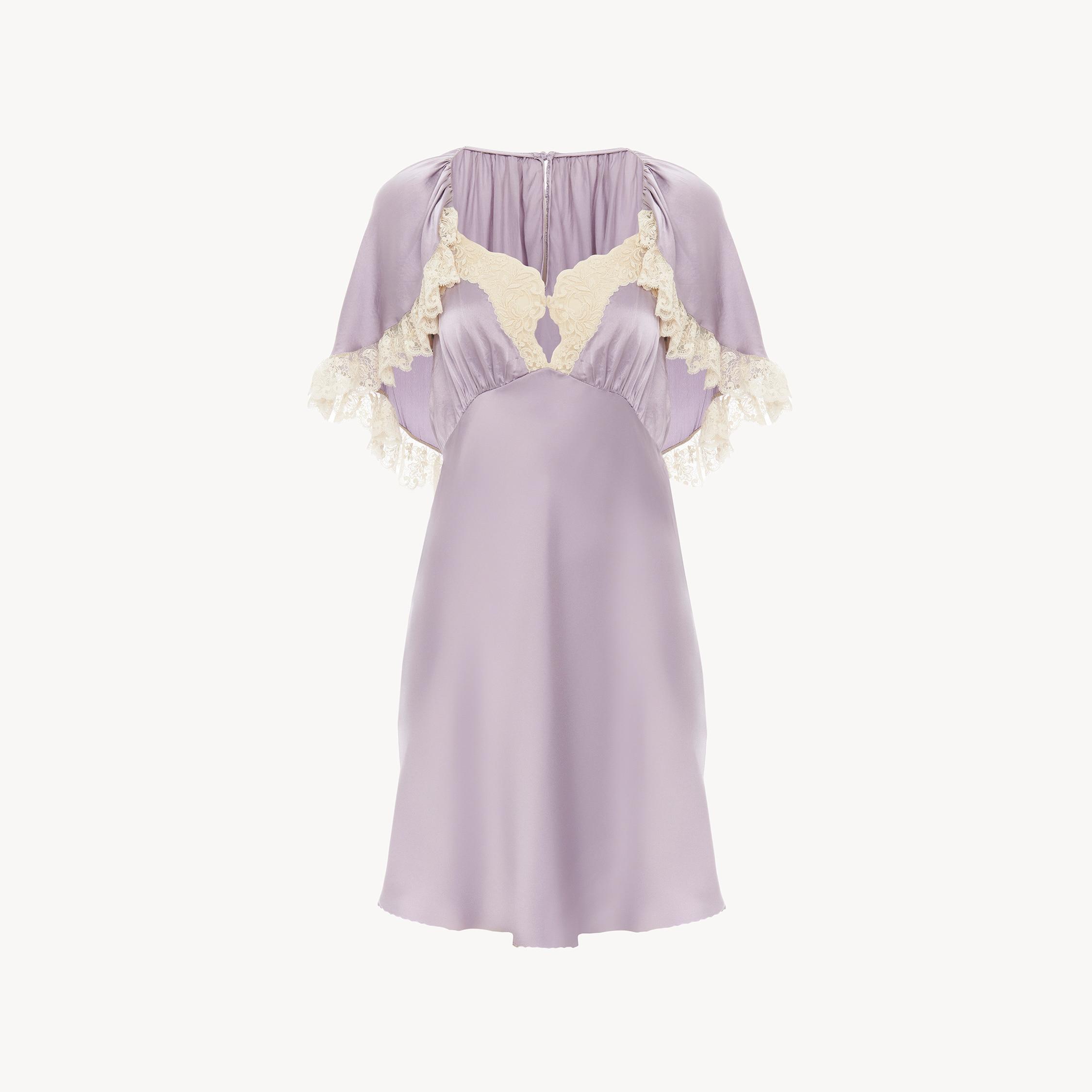 CHLOÉ Cape-effect Lace-trimmed Silk-satin Mini Dress In Purple Product Image