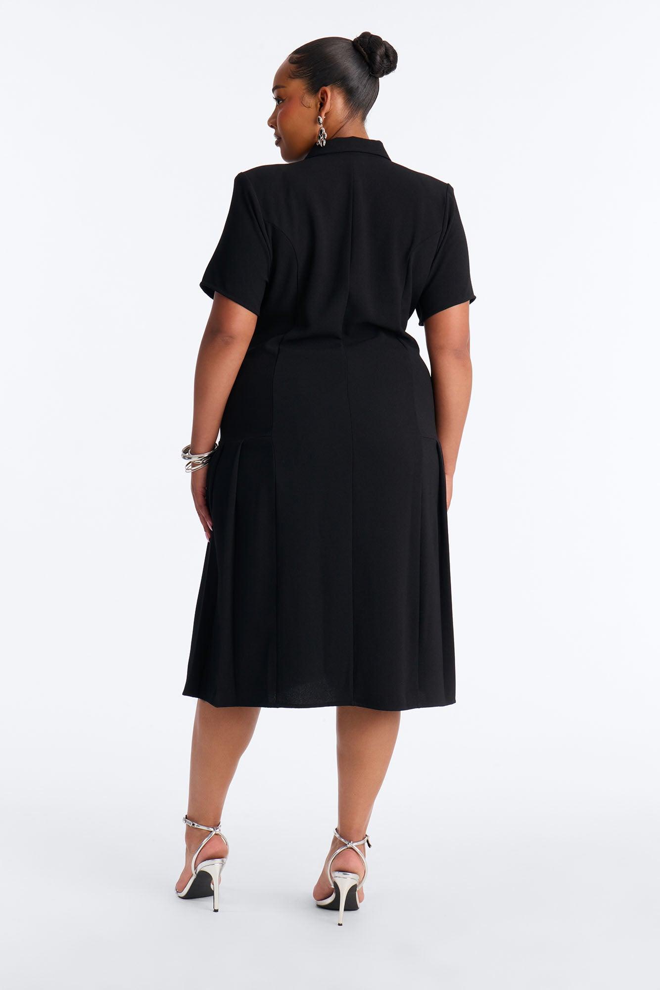 Delaney Button Up Pleated Midi Dress - Black Female Product Image