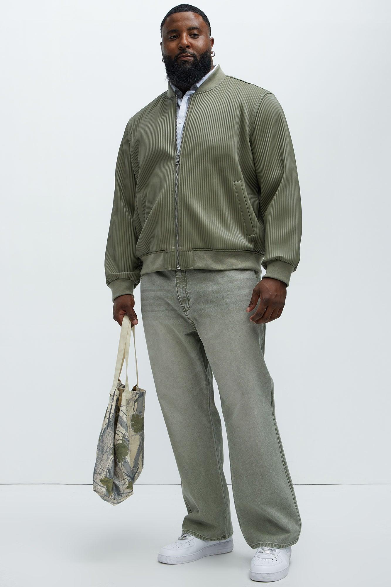 Gordon Faux Leather Bomber Jacket - Olive Product Image