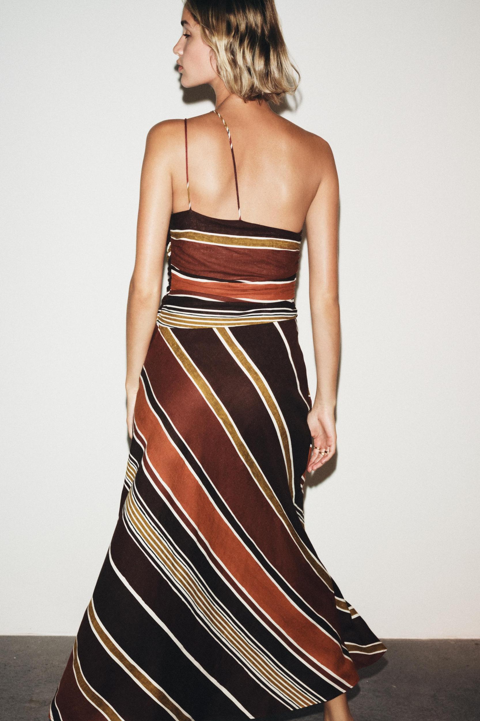 STRIPED ASYMMETRIC MIDI DRESS Product Image