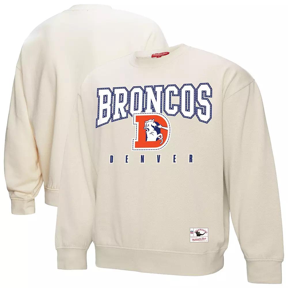 Women's Mitchell & Ness Cream Denver Broncos Fandom Fleece Pullover Sweatshirt, Size: 2XL, Beige Product Image