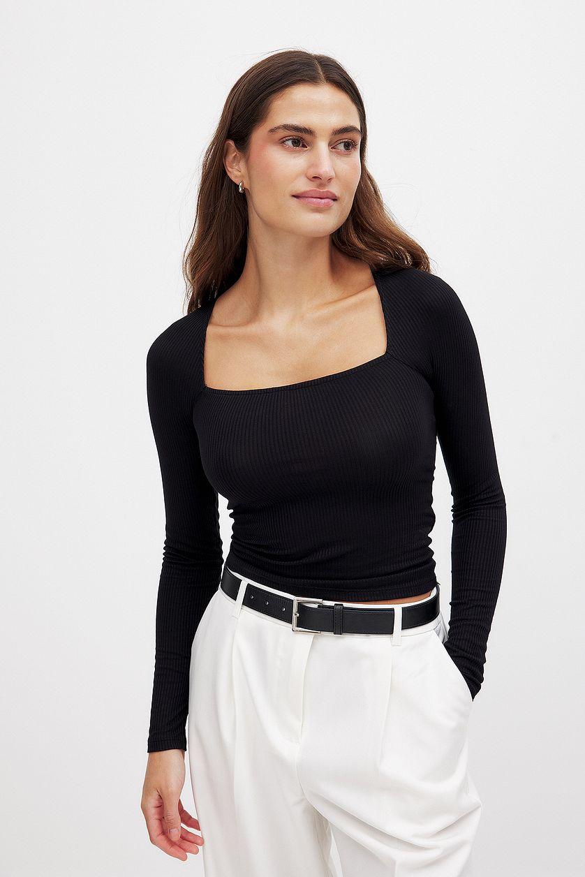 Ribbed Square Neck Detail Top Product Image
