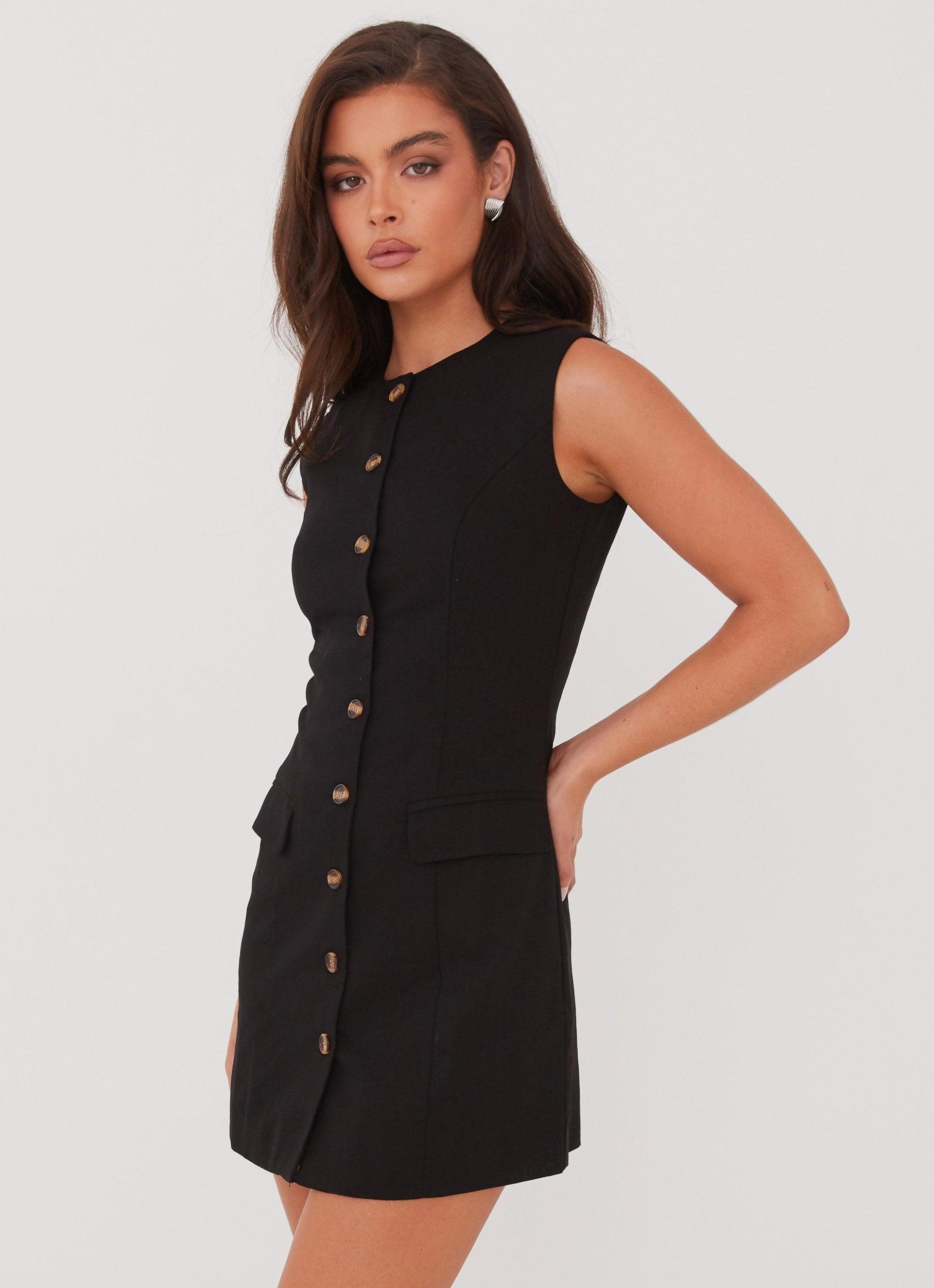 Castello Fiore Linen Mini Dress - Black Product Image