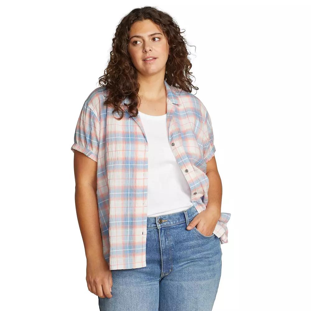 Plus Size Eddie Bauer Short-Sleeve Packable Camp Shirt, Women's, Size: 1XL, Seagreen Product Image