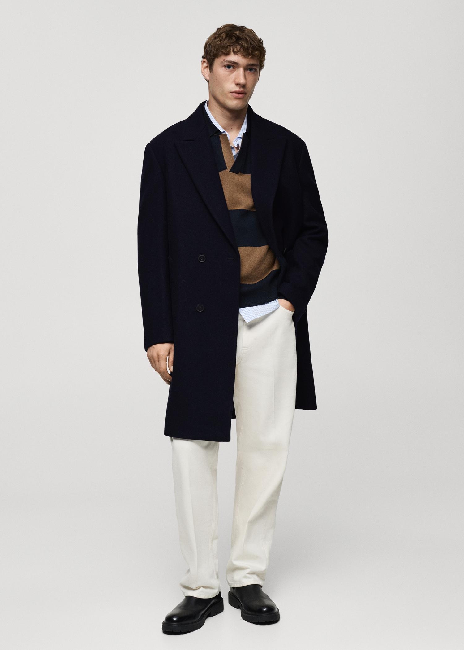 Relaxed-fit long wool coat - Men | MANGO USA Product Image