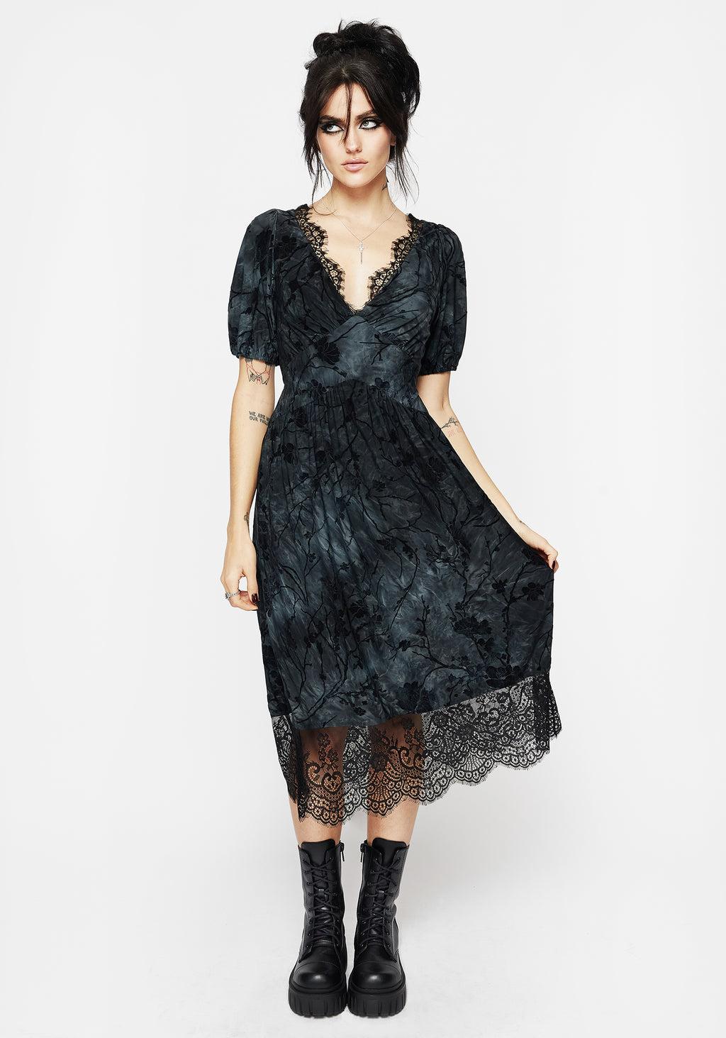 Vice Lace Trim Velour Midi Dress Product Image