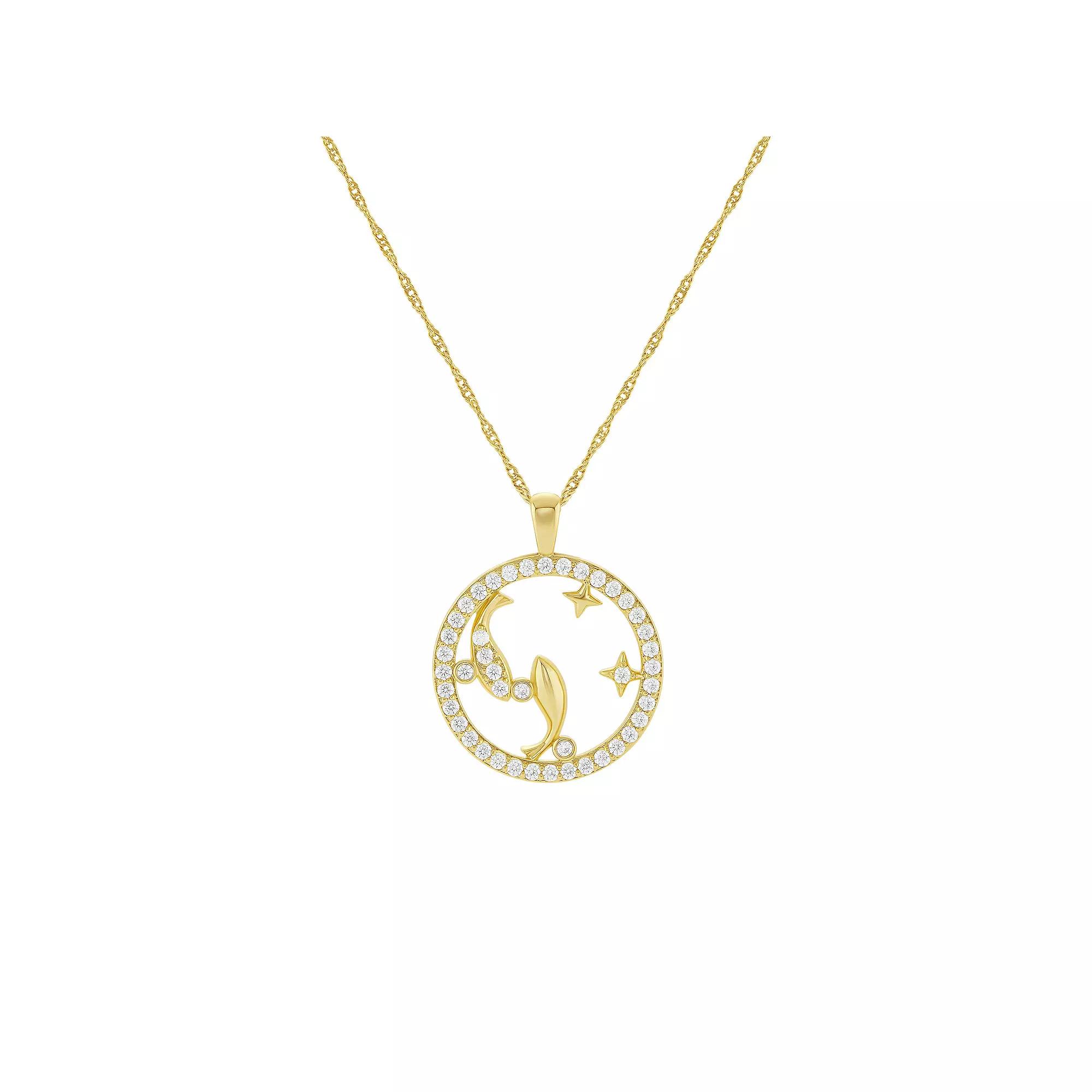 PRIMROSE 18k Gold Plated Cubic Zirconia Zodiac Coin Pendant Necklace, Women's, Size: 18", Pisces Product Image
