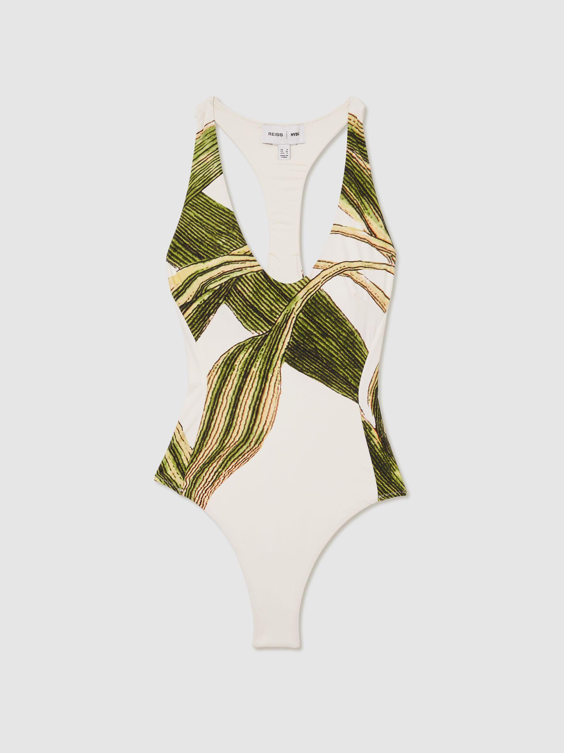 Reiss | NYBG Floral-Print Swimsuit in Ivory/Green Product Image