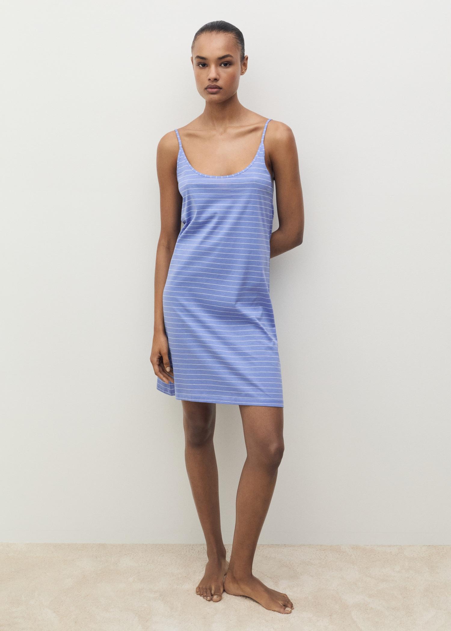 Striped cotton nightdress - Women | MANGO USA Product Image