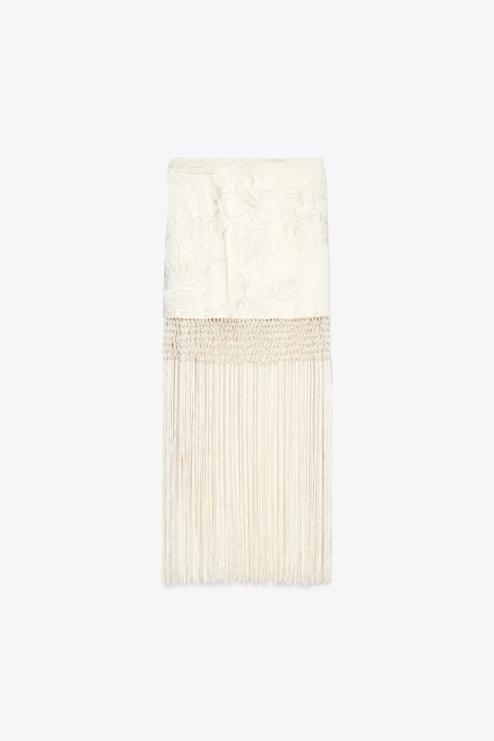 EMBROIDERED FRINGED WRAP SKIRT Product Image