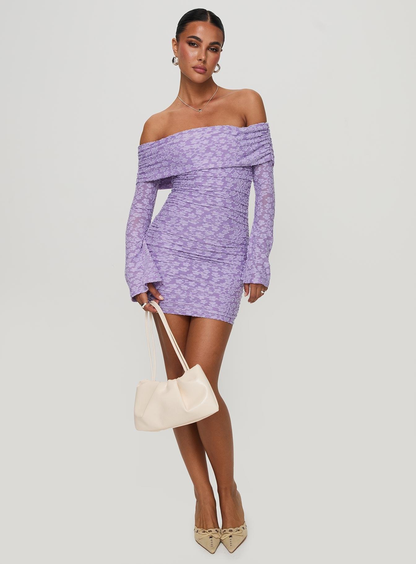 Intereste Long Sleeve Mini Dress Purple Product Image