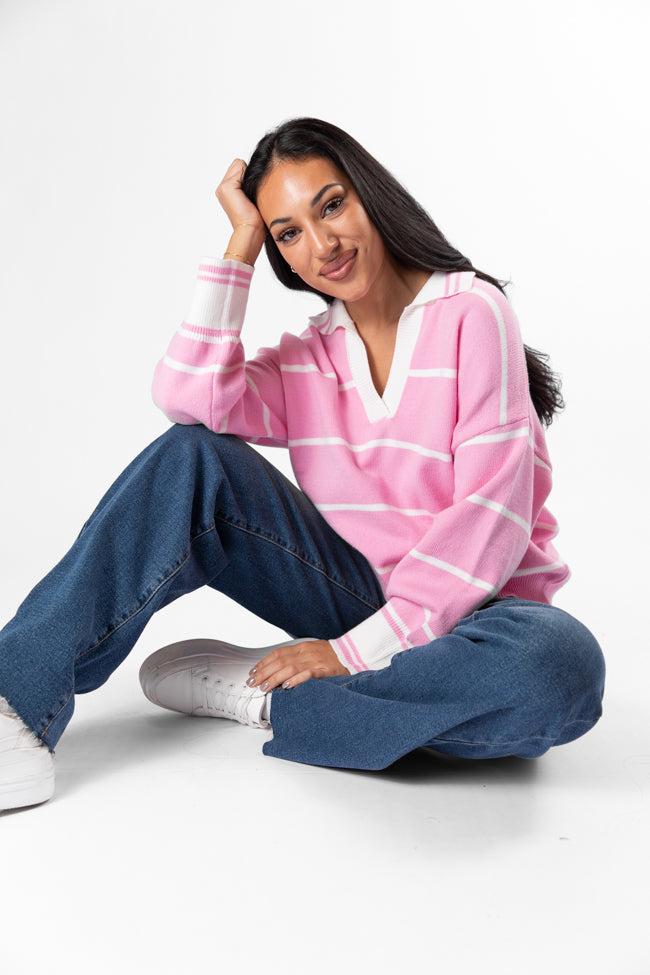 Imagine That Pink Striped Collared Sweater Product Image