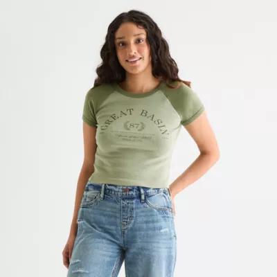 Arizona Womens Crew Neck Short Sleeve Juniors Graphic T-Shirt Product Image