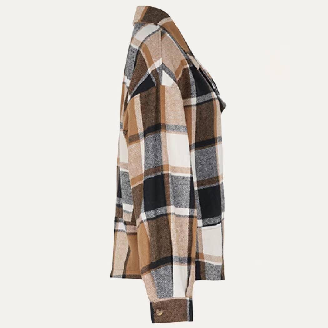 Chic Classic Plaid Collared Neck Asymmetrical Zipper Shacket Product Image