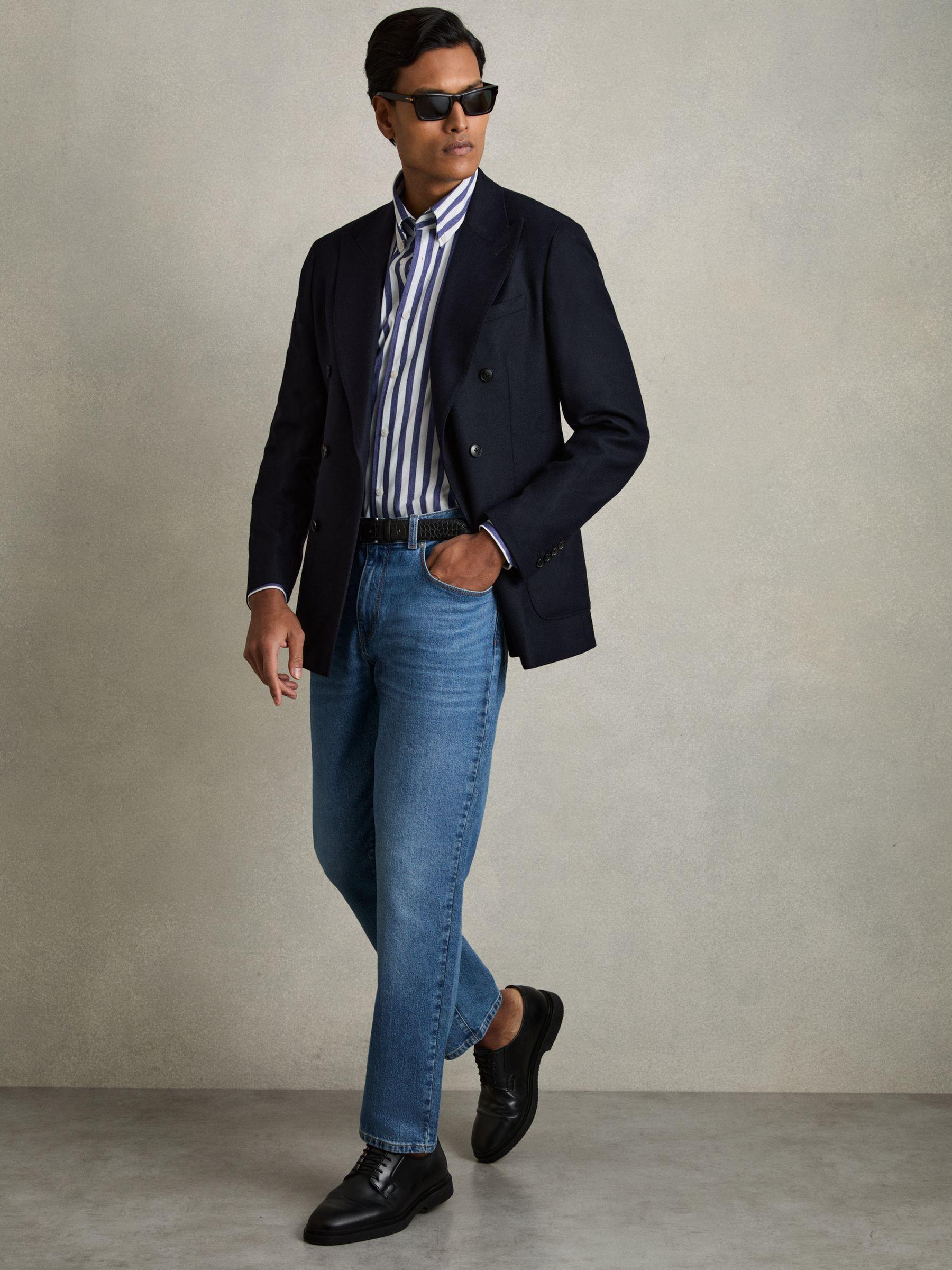 Striped Jersey Button-Down Shirt With Cotton in Blue Stripe Product Image