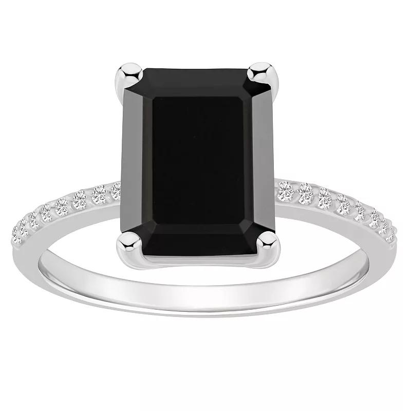 Alyson Layne 14k White Gold Emerald Cut Gemstone 1/10 Carat T.W. Diamond Ring, Women's, Size: 7, Black Product Image