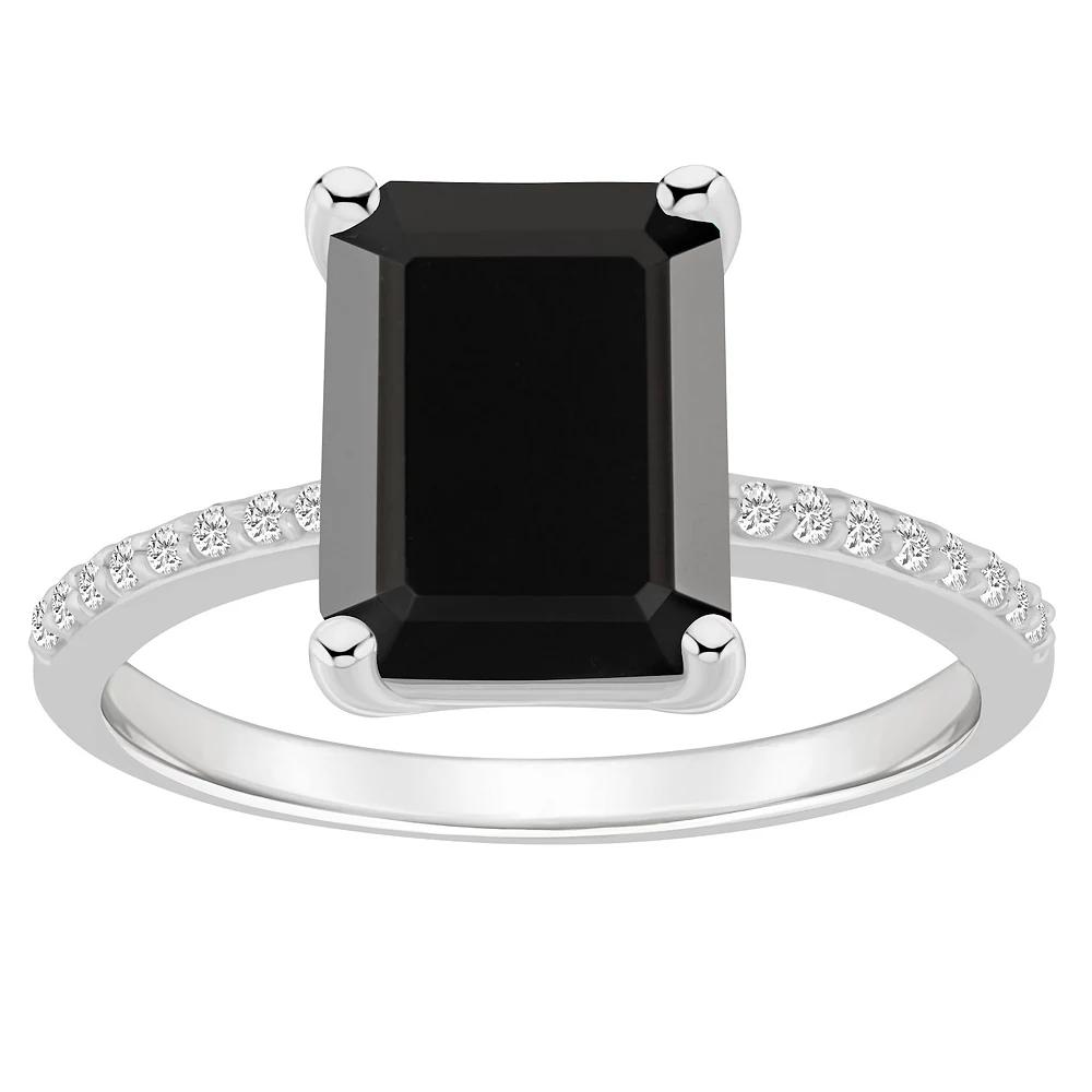 Alyson Layne 14k White Gold Emerald Cut Gemstone 1/10 Carat T.W. Diamond Ring, Women's, Size: 7, Black Product Image