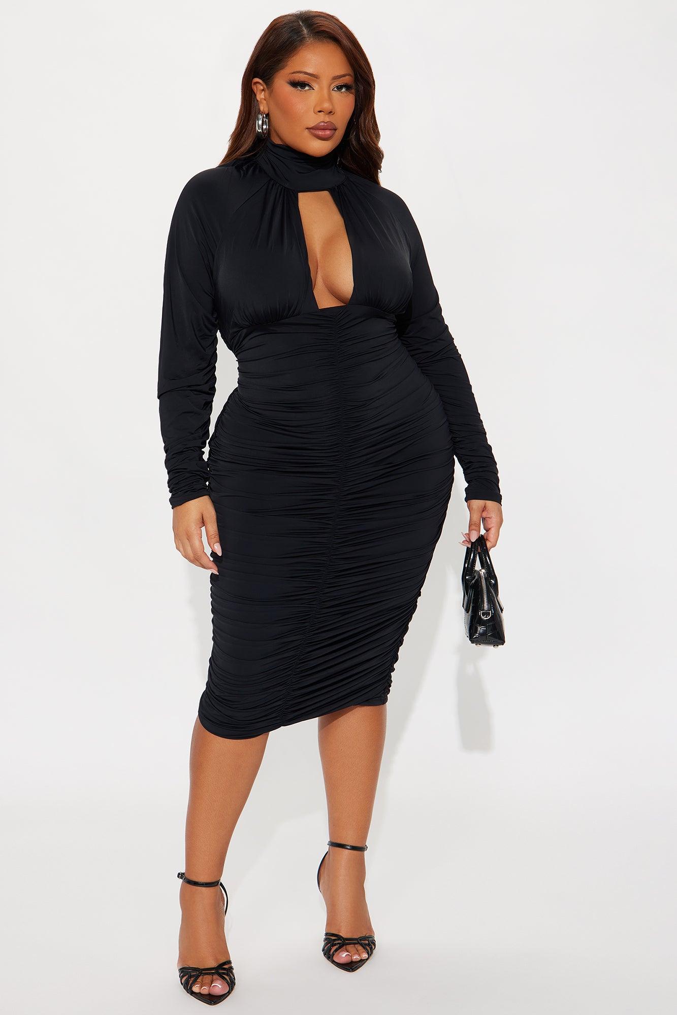 Azure Long Sleeve Midi Dress - Black Female Product Image