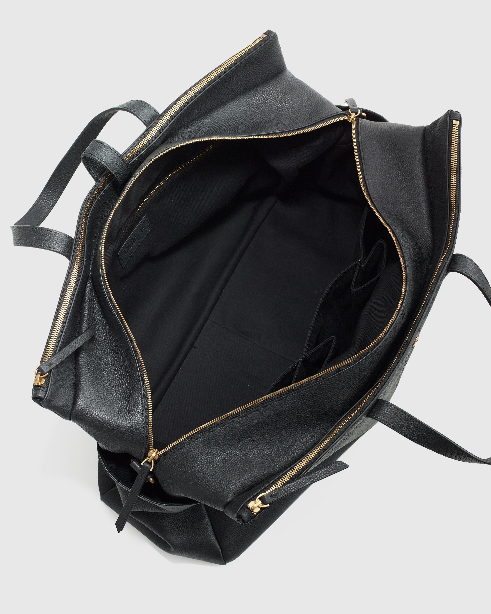 Quince | Women's Italian Leather Triple Compartment Weekender in Black Product Image