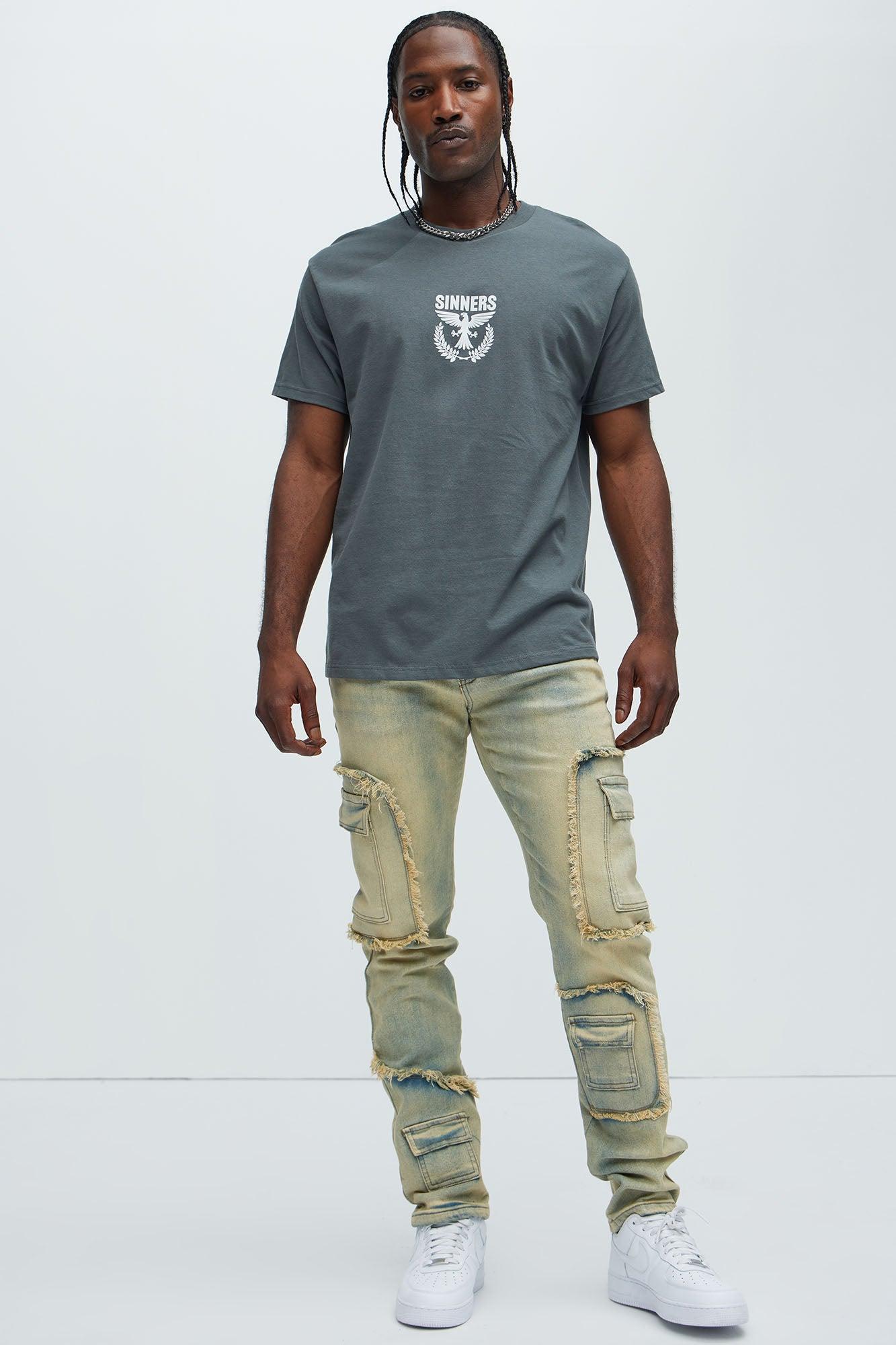 Be That Frayed Cargo Straight Jeans - Light Wash Product Image