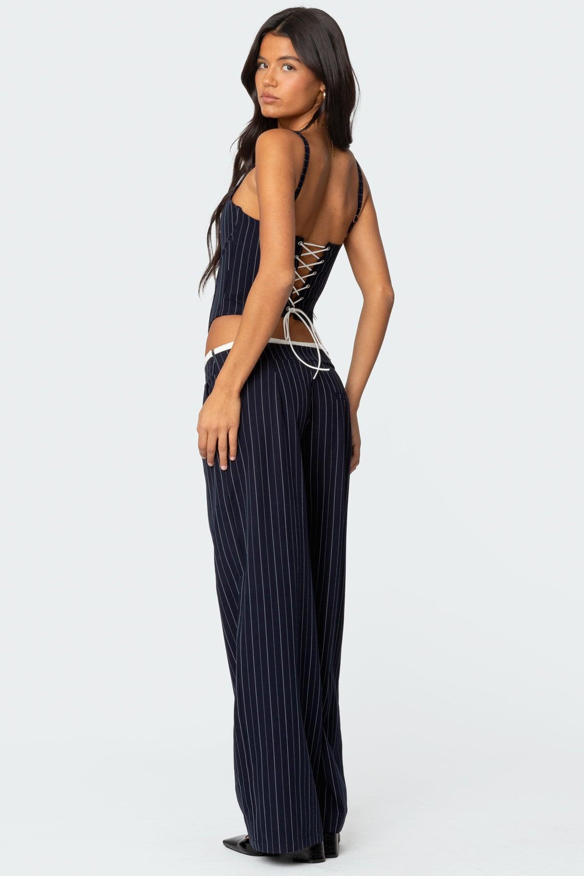 Pinstripe Peekaboo Drawstring Corset Product Image