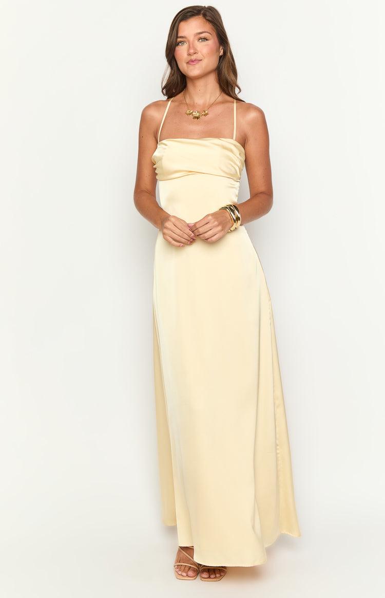 Blaise Yellow Satin Maxi Dress Product Image