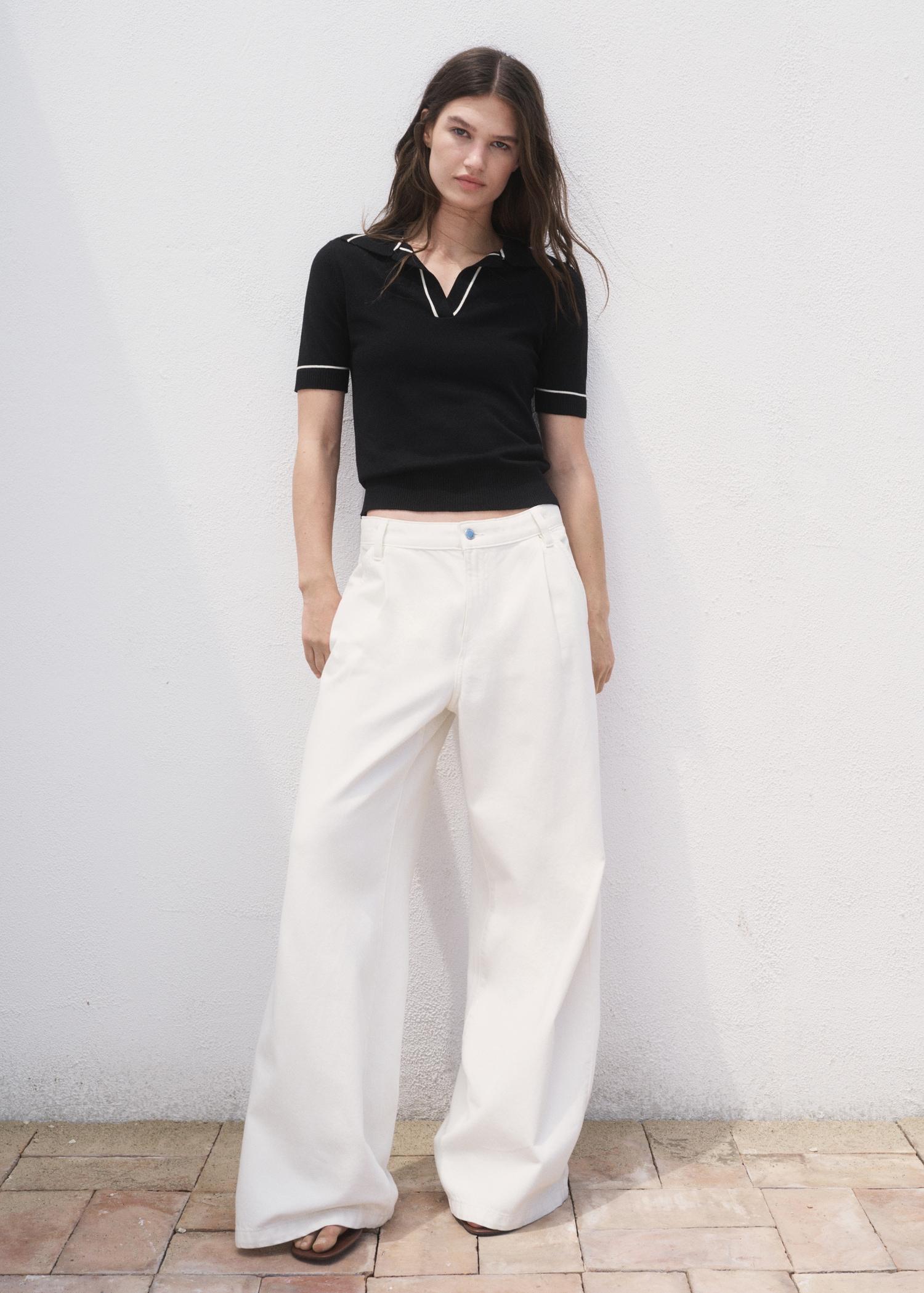 Polo-neck sweater with contrasting trims - Women | MANGO USA Product Image