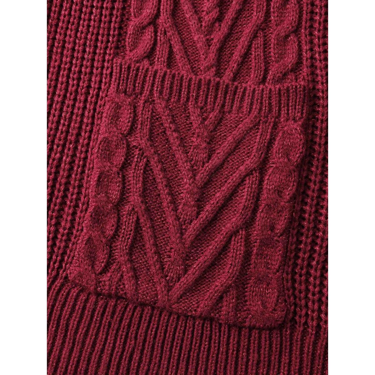 Plus Size Lurex Twist Button Knit Cardigan Scarlet Women Leisure Loose Long Sleeve Casual Cardigans BloomChic 28/5X Product Image