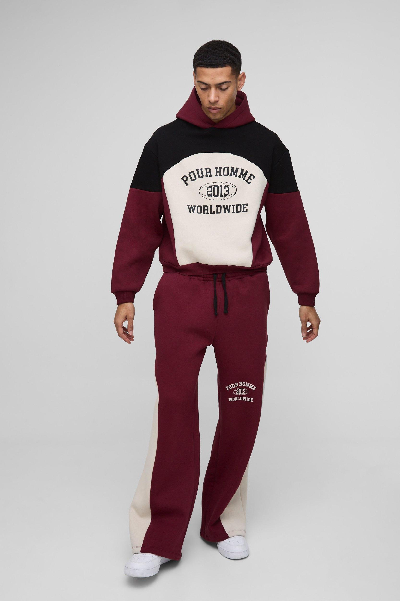 Oversized Boxy Colour Block Pour Homme Hoodie | boohooMAN USA Product Image