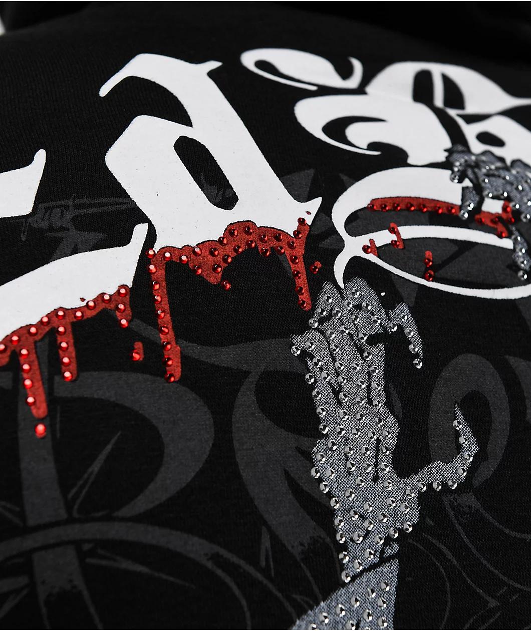 Ed Hardy x Broken Promises Deaths Shadow Rhinestone Black Zip Hoodie Product Image