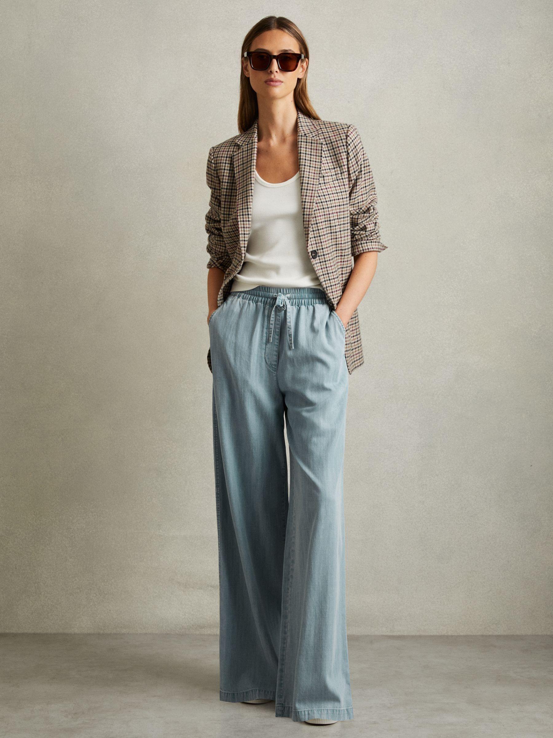 Denim Look Wide Leg Trousers in Light Blue Product Image