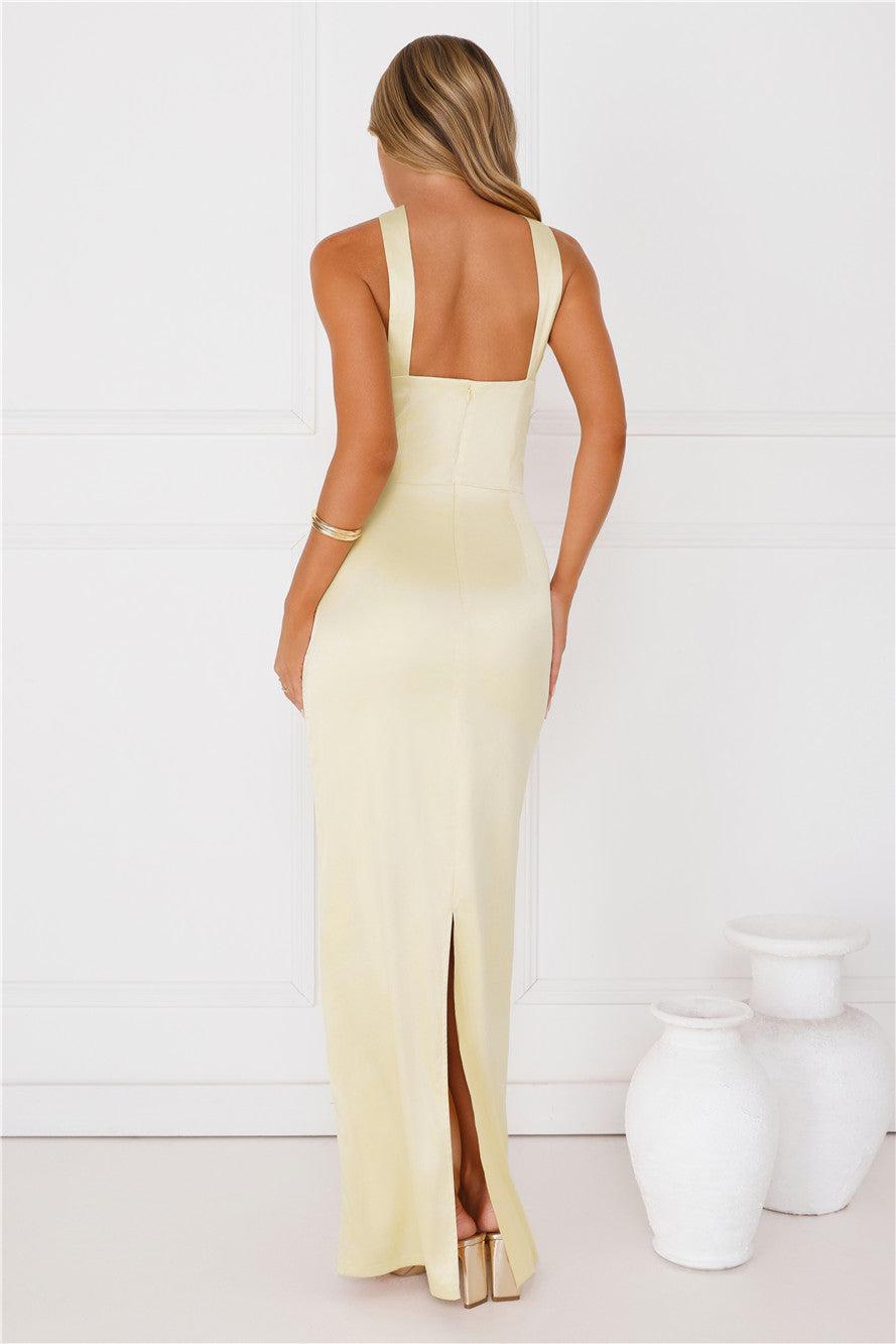 Diamond Elegance Satin Maxi Dress Yellow Product Image