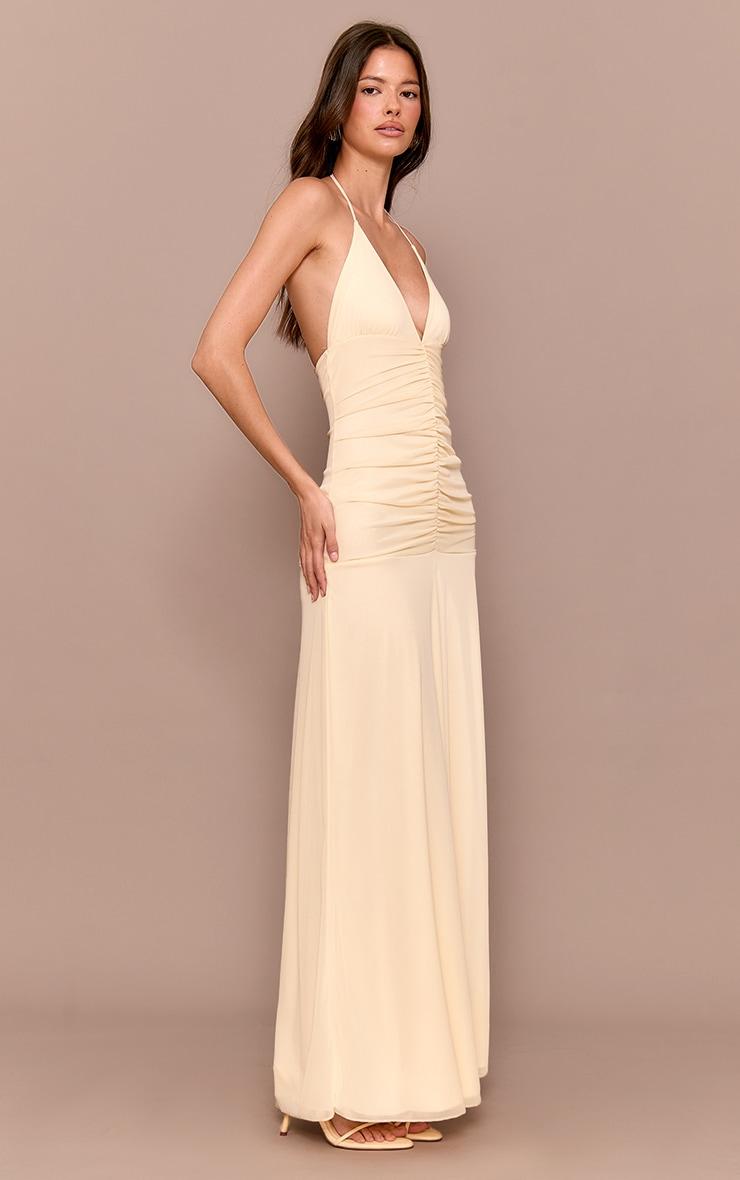Cream Ruched Detail Strappy Maxi Dress Product Image