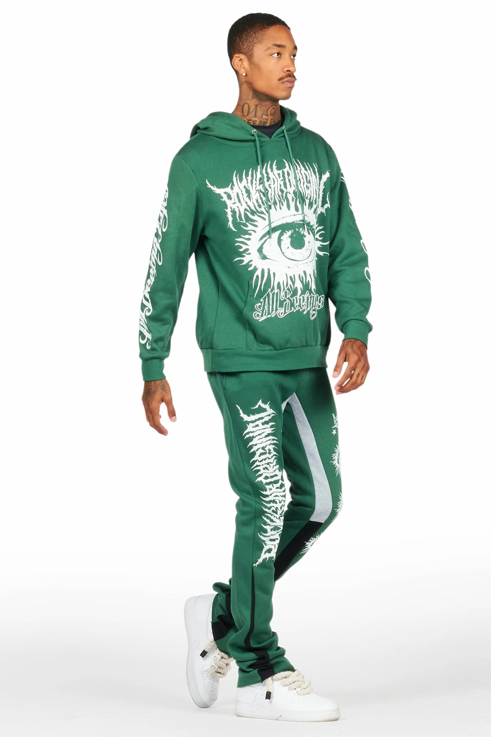 All Seeing Eyes Dark Green Stacked Flare Track Pant Set Male Product Image