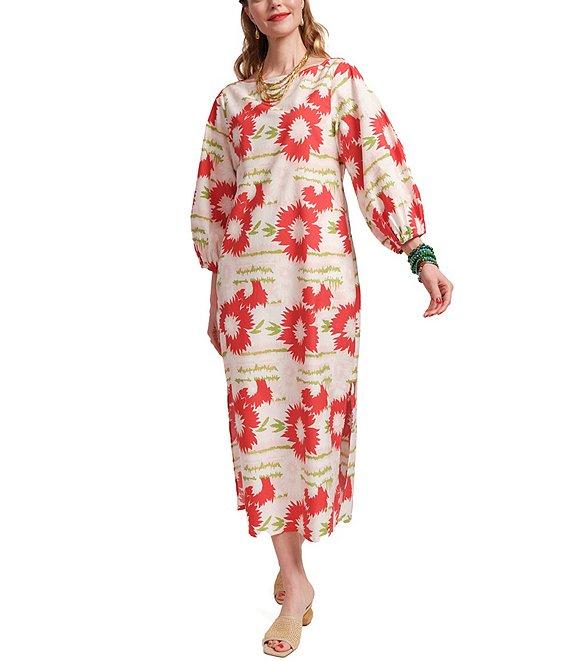 FRANCES VALENTINE Minnow Dahlia Burst Print Boat Neck Bracelet Puff Sleeve Maxi Dress Product Image