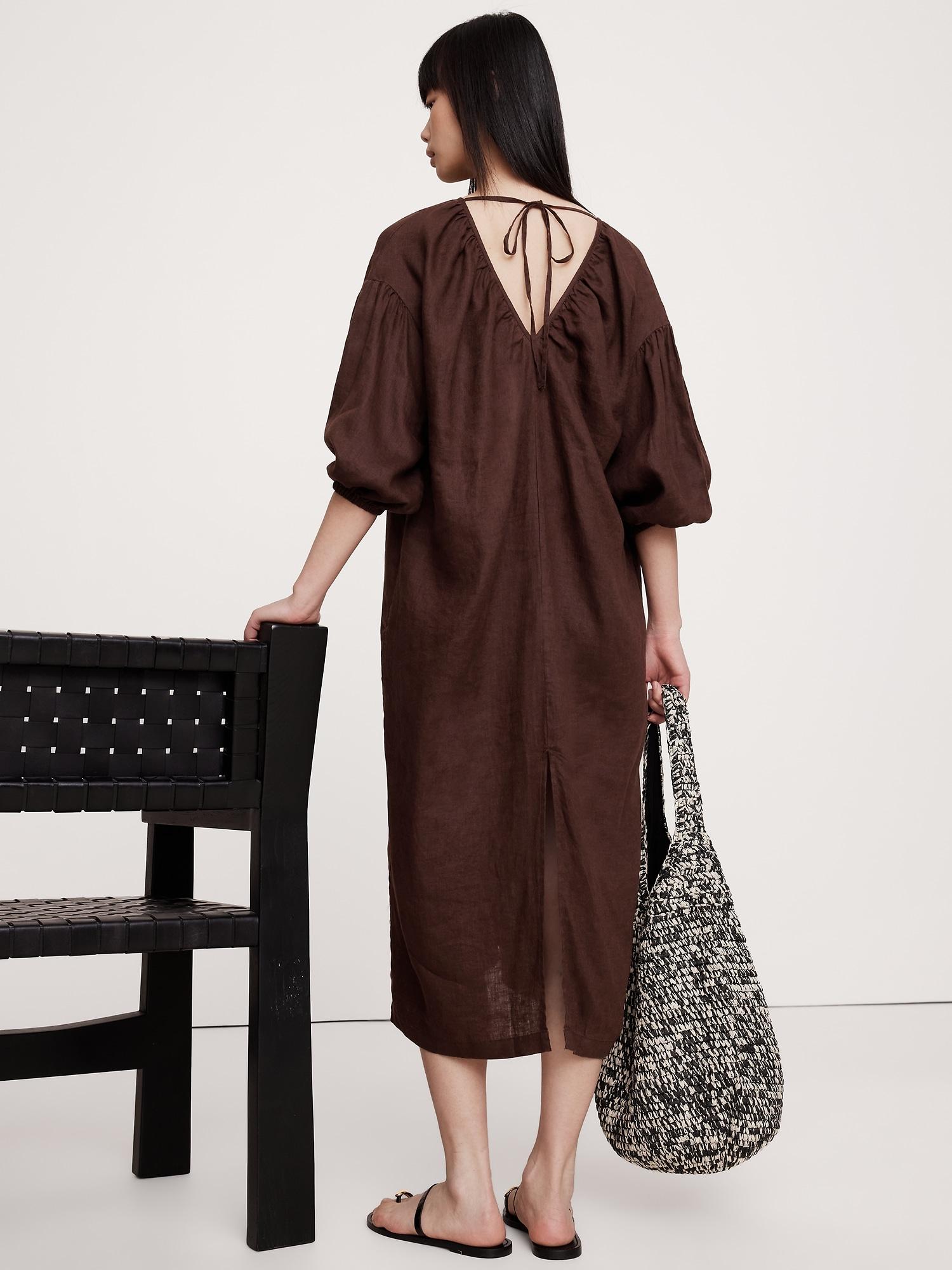Linen V-Neck Maxi Dress Product Image
