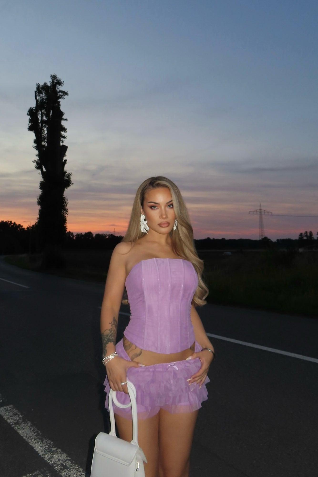 Bella Corset And Ruffle Short Set - Lilac Female Product Image