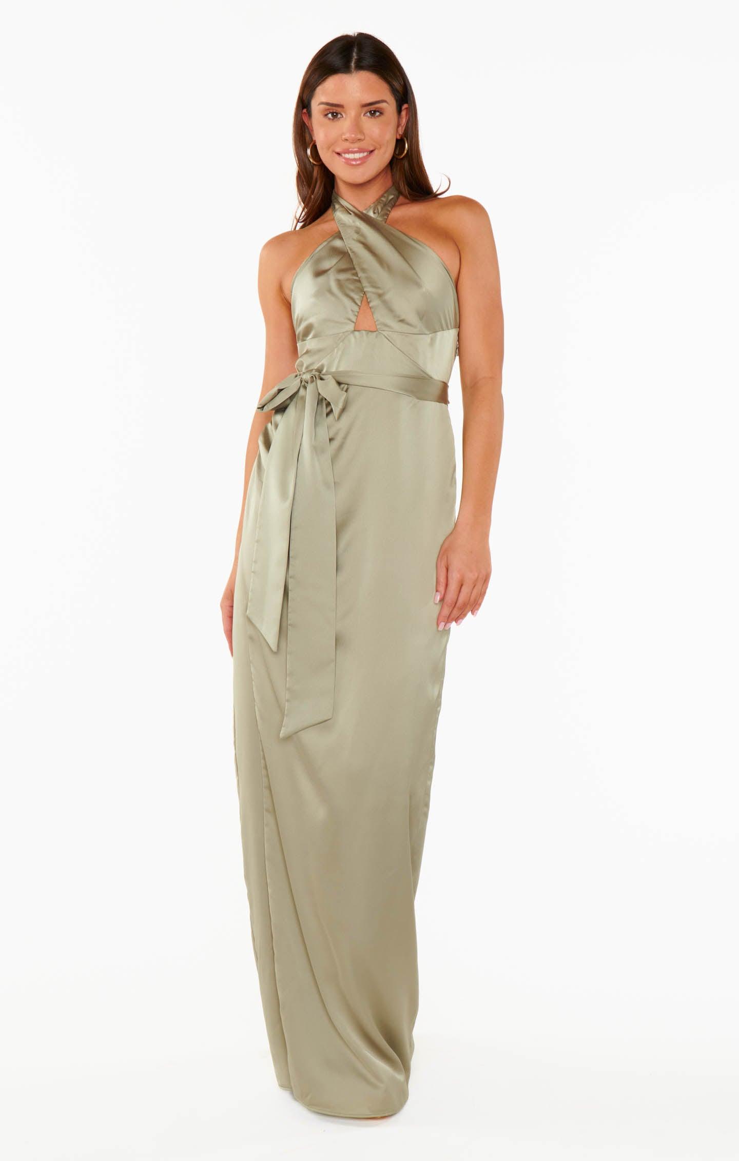 Adele Halter Maxi Dress ~ Moss Green Luxe Satin Product Image