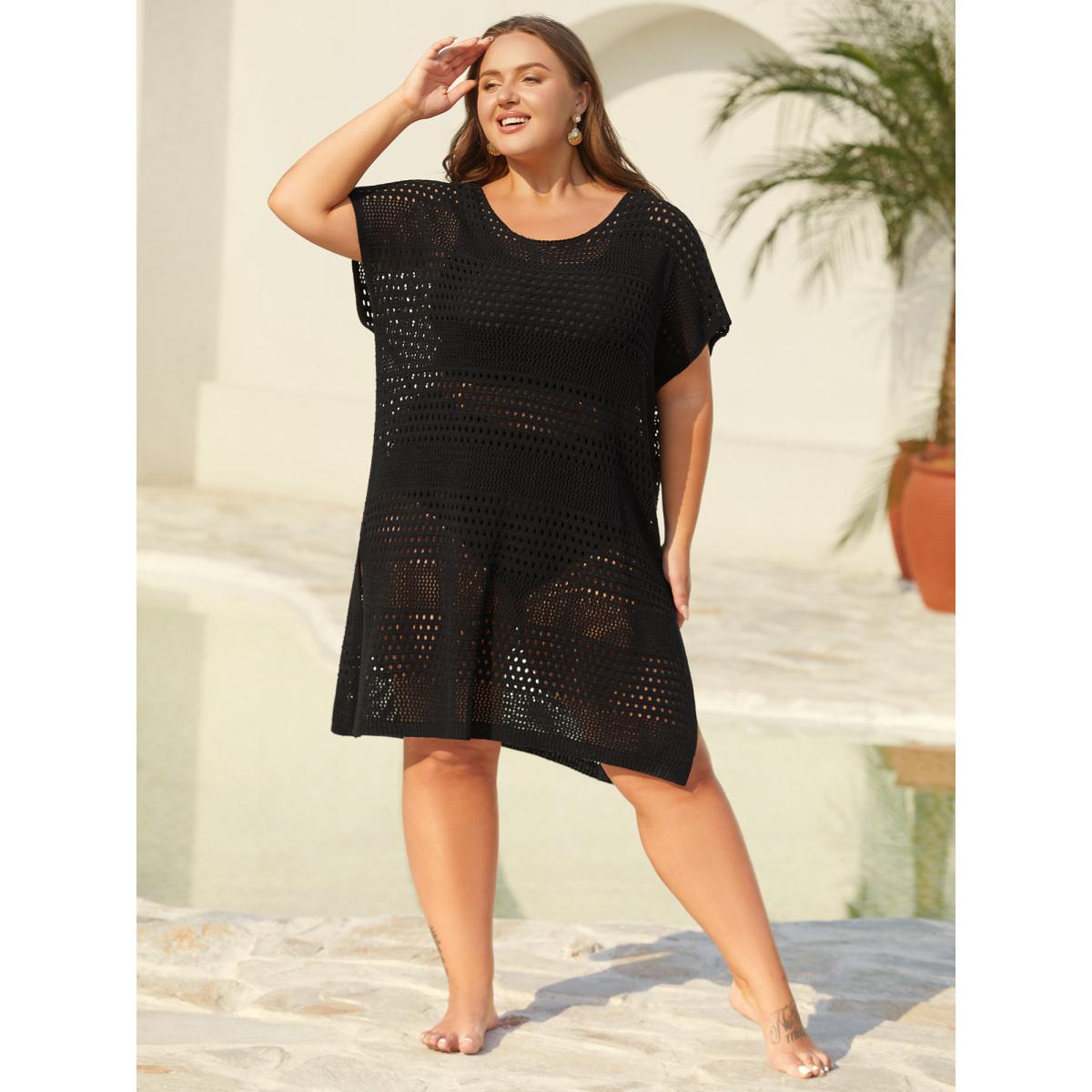 Plus Size Back Butterfly Cut-Out Slit Swim Cover-up Women's Swimwear Black Beach Loose Cut-Out Curve Swim Cover Ups BloomChic 18-20/2X Product Image