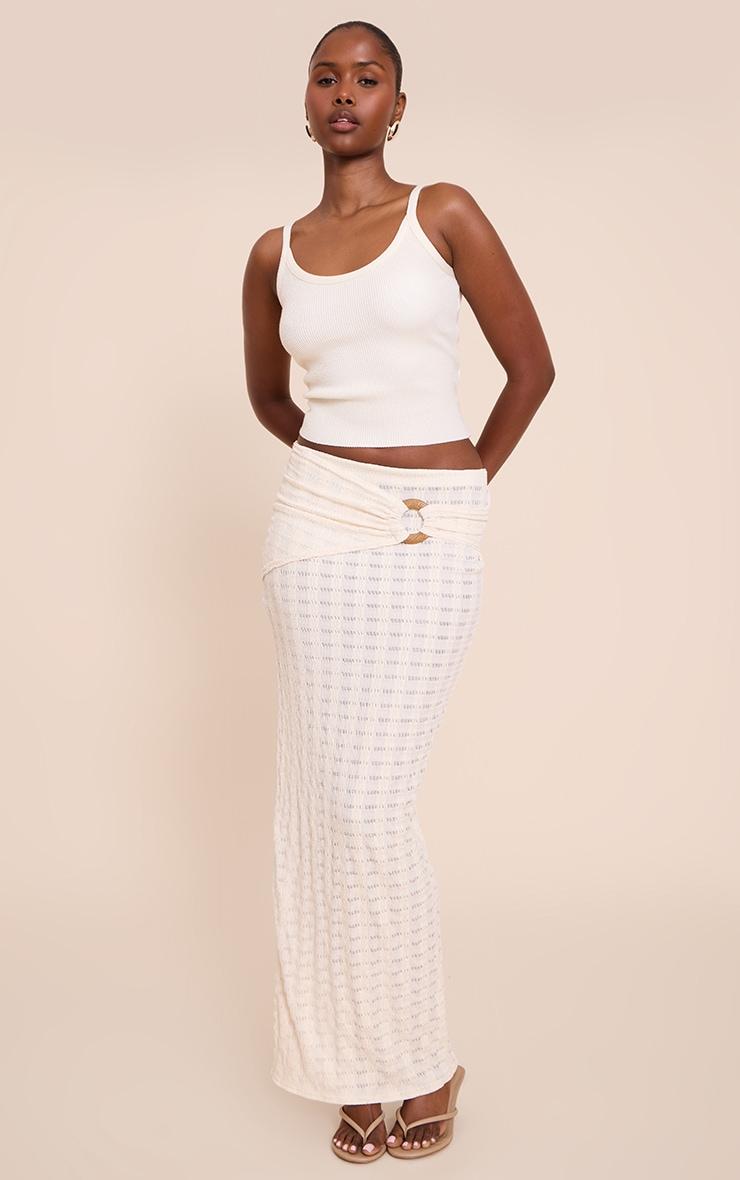  Cream Textured Wooden Trim Maxi Skirt Product Image
