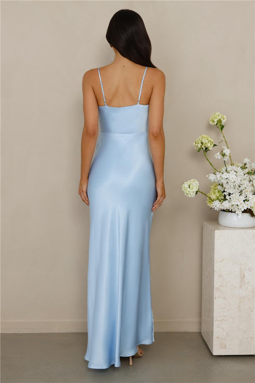 The Violetta Satin Maxi Dress Blue Product Image